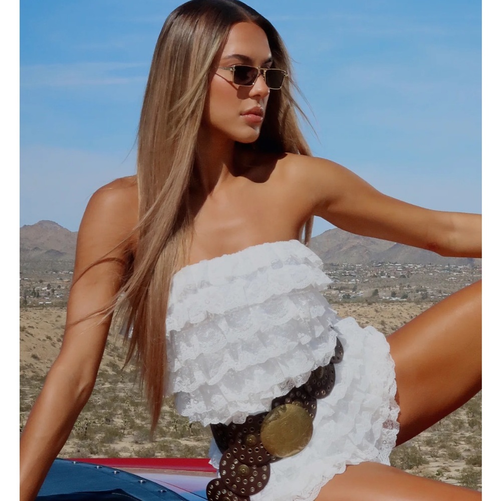 Red Flags Playsuit White - White Fox Boutique